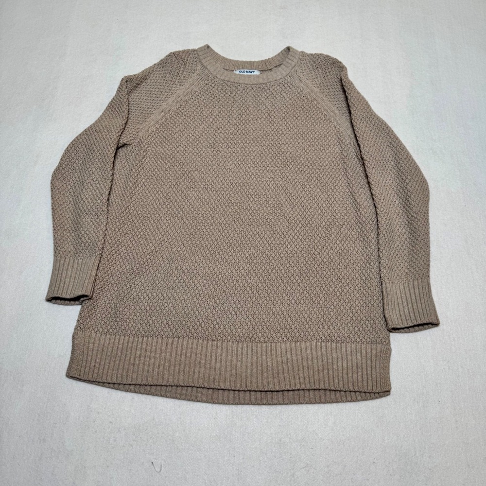 Old Navy Womens Small Taupe Tan Textured Raglan Sleeve Crewneck Sweater Popcorn